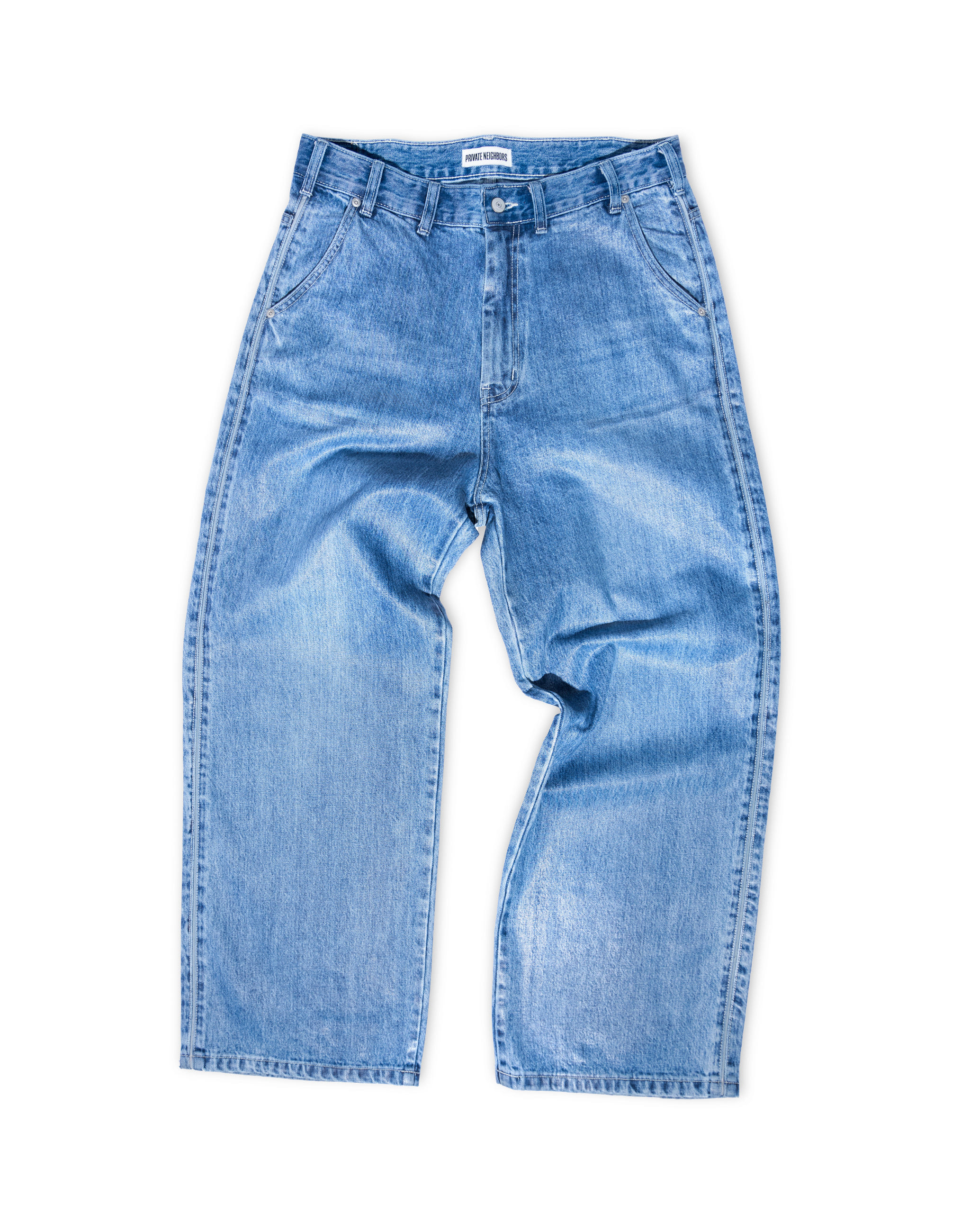 Glossy Wide Jeans-Mid Blue