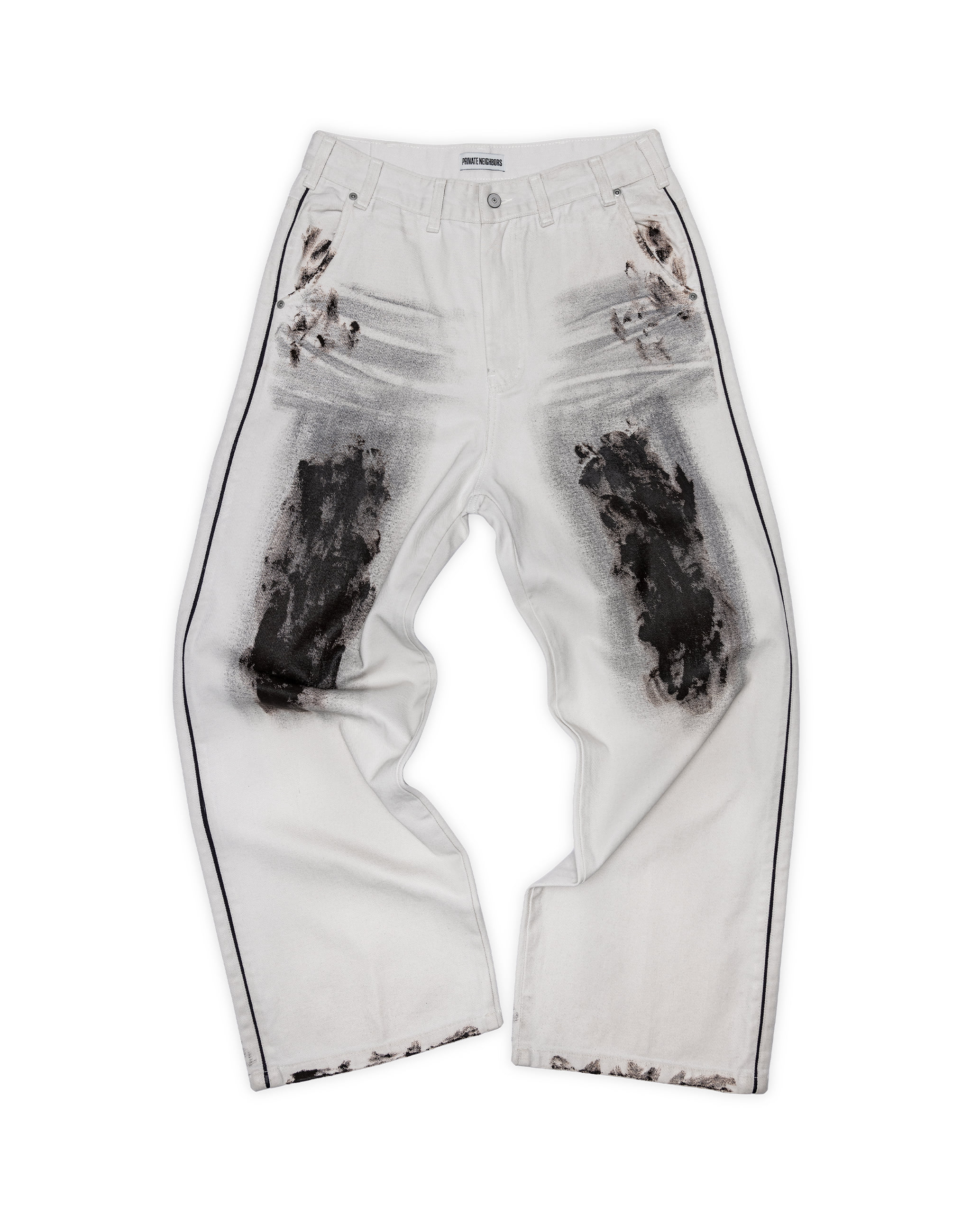 Glossy Wide Jeans (Dirty &amp; Mud Washed)-Dusty White