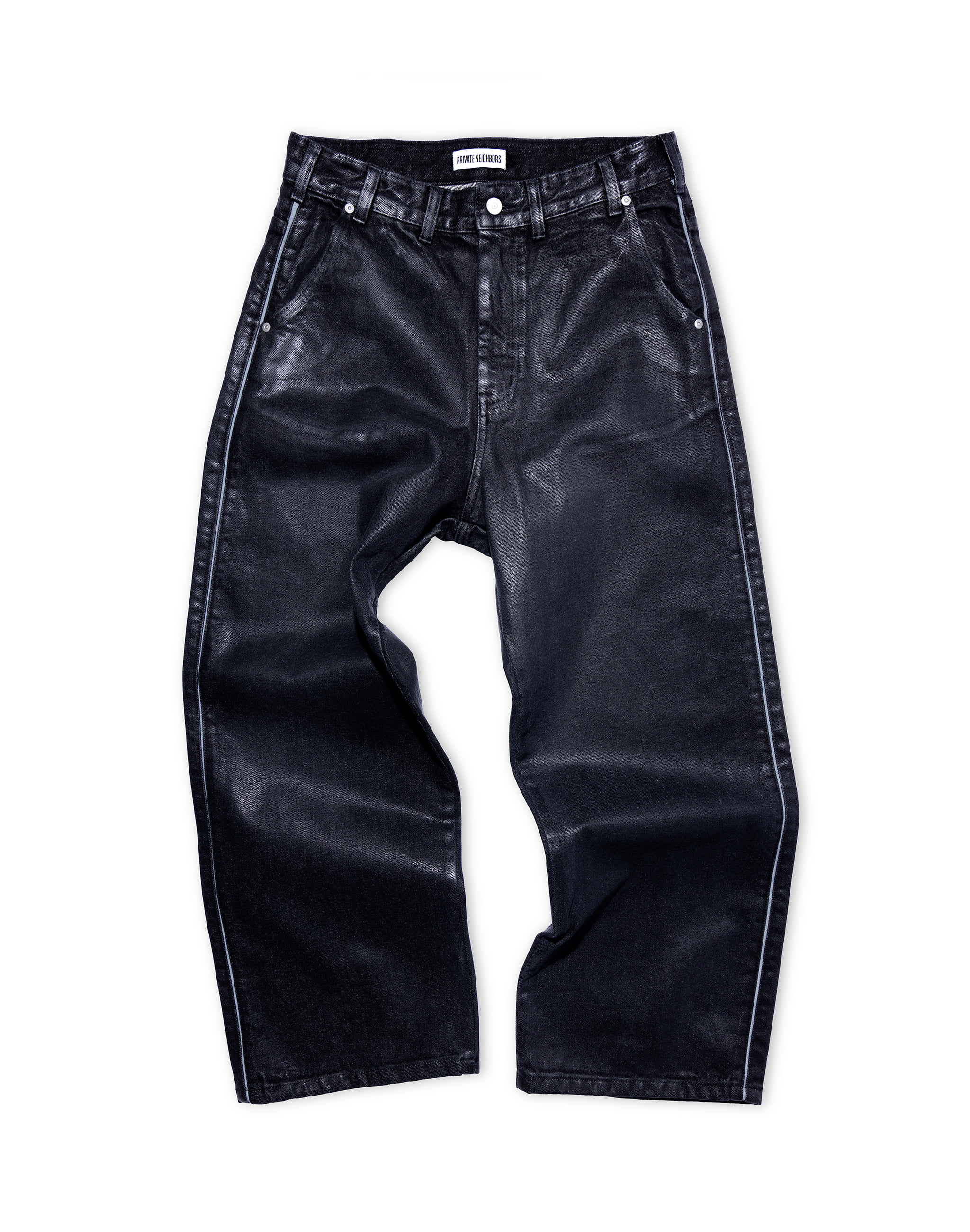 Glossy Wide Jeans-Washed Black
